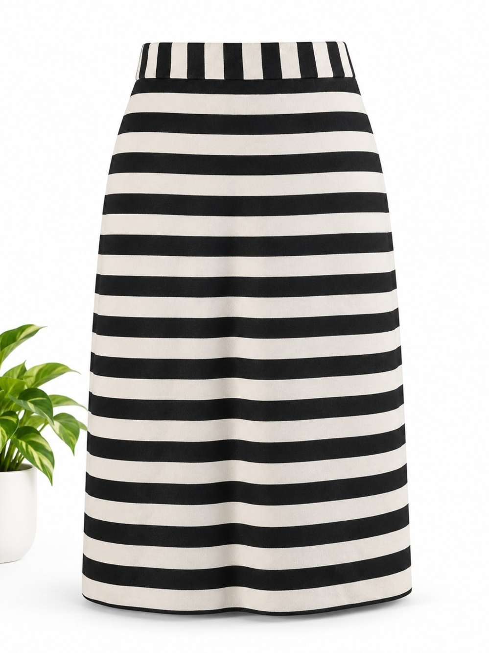 Women's Striped Midi Skirt in Black & White - Picture 2 of 3